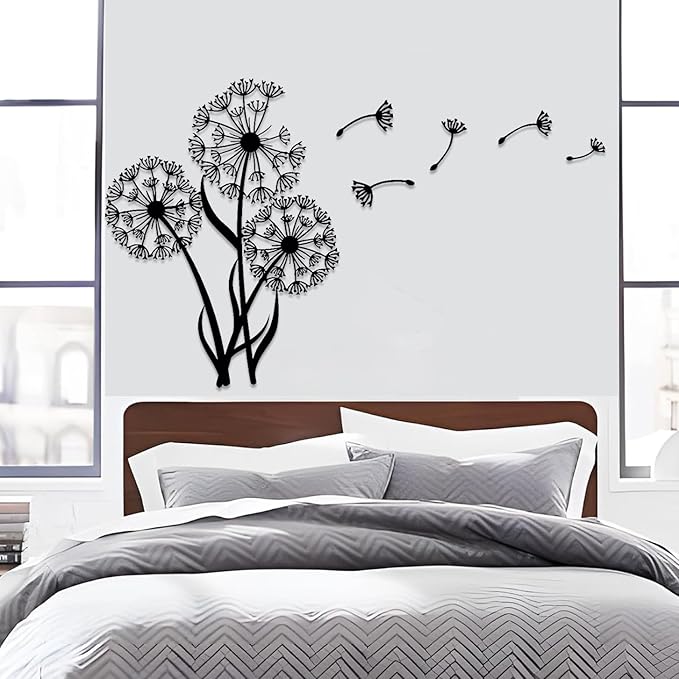 Metal Dandelion Modern Abstract Wall Sculpture, Home Decor for Living Room, Bedroom, Bathroom, Kitchen - 24'x18' Black