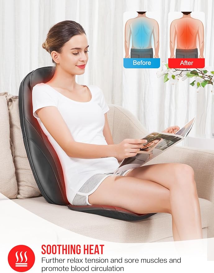 Snailax Back Massager with Soothing Heat, Gifts for Men, Women, Electric Deep Tissue Kneading Full Body Massage Chair for Back Pain, Home, Office Use, App Control
