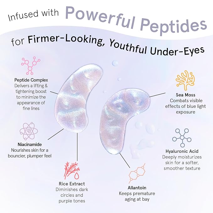 grace & stella Peptide Under Eye Patches with Niacinamide & Rice Extract - Firming Eye Masks for Dark Circles and Puffiness - Gel Mask for Firmer-Looking Skin - Vegan, Cruelty-Free (White, 24 Pairs)