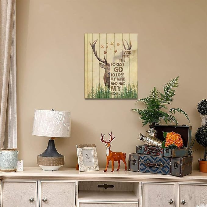Deer Decor wall art Peace and nature canvas Pictures Forest Wall Decor Elk Canvas Prints Painting Framed Artwork for Bathroom living room Bedroom 16"x20"