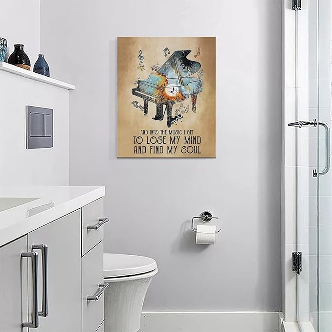 Music Decor Wall Art Piano Wall Decor Vintage Canvas Music Heal The Soul Prints Painting Framed Artwork for living room Bedroom Bathroom 16"x20"