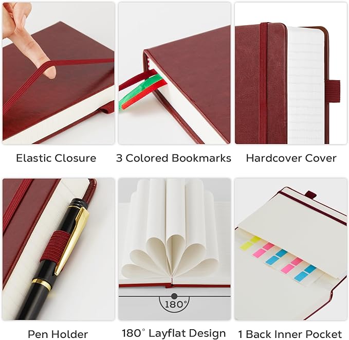 8.5 x 11 Large Journal Notebook Notepad for Women Men Writing, 320 Pages Hardcover Leather Bound Notebook journal college ruled, 100Gsm Lined Paper, Burgundy