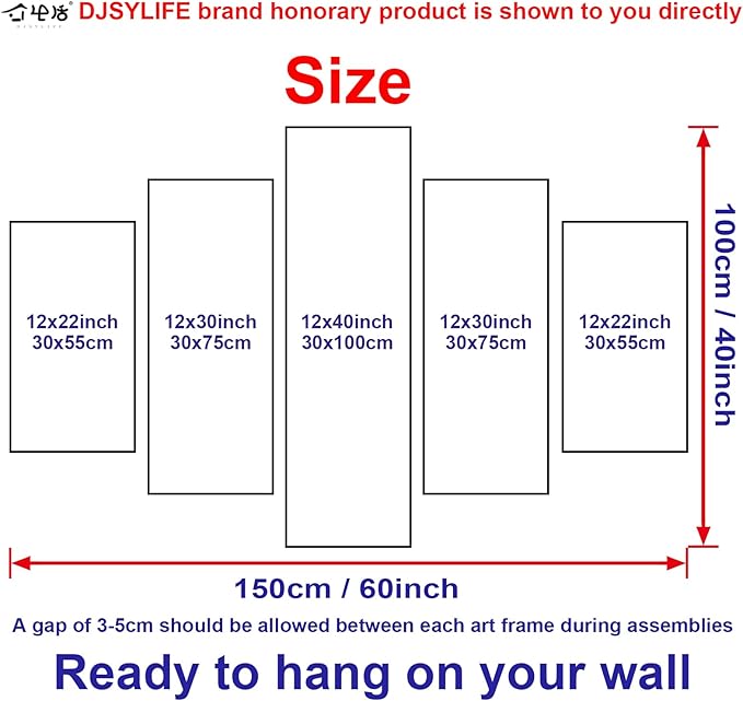 DJSYLIFE Extra Large Premium Quality Picture Canvas Wall Art - 5 Pieces Hindu God Ganesha Art Wall Home Decor HD Print Home Wall Hanging Art Prints Modular Pictures - Ready to Hang (60''W x 40''H)