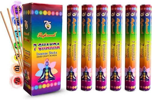 Rajkamal Incense Sticks 7 Chakra Scented - Long-Lasting Aromatic Fragrance - for Meditation, Positivity, Relaxation, Yoga & Pooja Mandir 120 Sticks