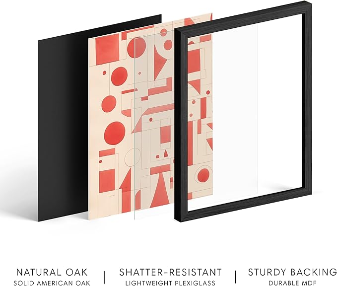 HAUS AND HUES Colorful Abstract Wall Art - Minimalist Retro Picture for Living Room Decor, Red and Pink Modern Wall Art Painting (Red Geometric, Black Frame, 24x36)