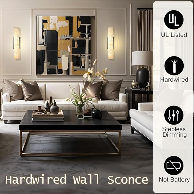 Alabaster Wall Sconces, Spanish Natural Marble Wall Sconce, 20" Bronze Wall Sconce for Bathroom, Modern Alabaster Sconces Wall Lighting Dimmable, Marble Wall Lamp for Living Room, Bedroom, Hallway