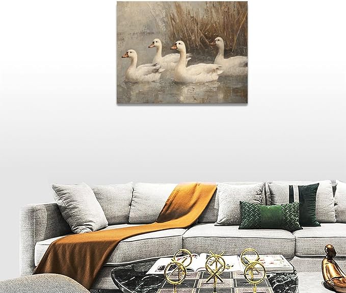 Farmhouse Duck Wall Art Country Kitchen Wall Decor Rustic Wild Duck Pictures Canvas Painting Framed Artwork Home Decorations for Bathroom Living Room Bedroom Office 16"x12"