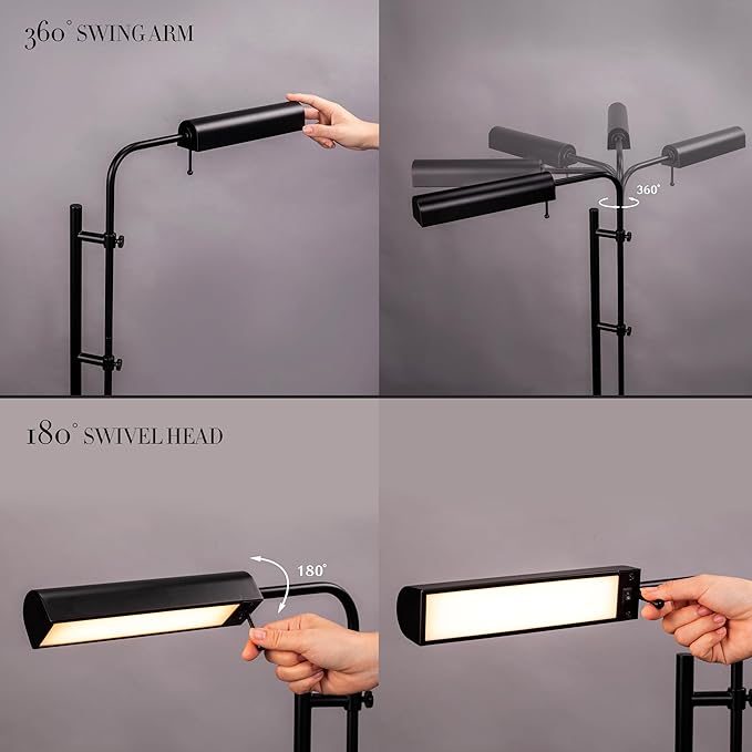 O'Bright Cedric Adjustable Pharmacy Floor Lamp - Industrial Design for Reading, Crafting, Work - 10W LED, Height 45-61 inches - Ideal for Living Room, Bedside, Office - Black