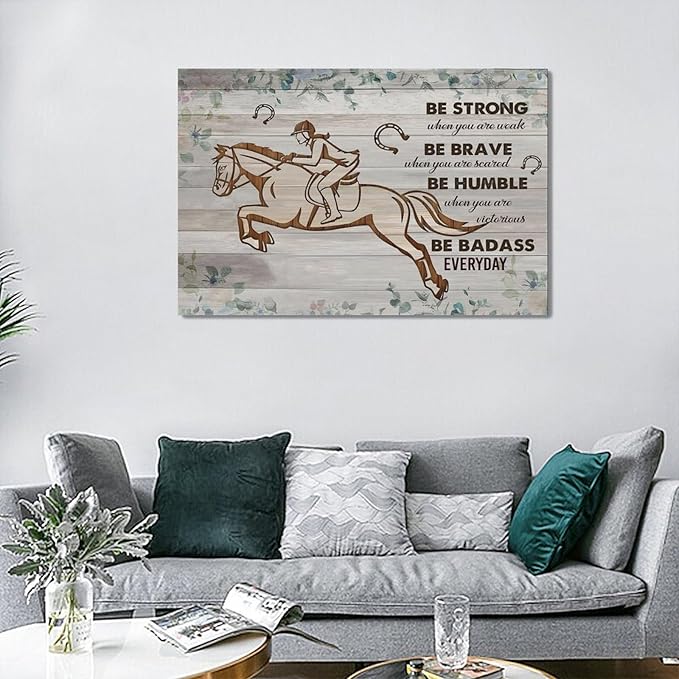Motivational decor wall art Inspirational canvas Pictures Riding Wall Decor Girl Riding a Horse Canvas for Girl’s Room Prints Painting Framed Artwork for living room Bedroom 24"x16"