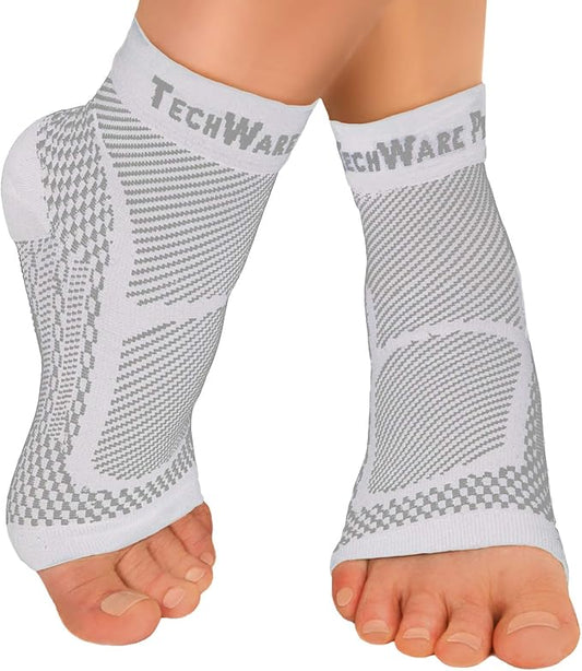 TechWare Pro Ankle Brace Compression Sleeve - Plantar Fasciitis Sock. Relieves Achilles Tendonitis. Foot Arch Support Reduces Joint Pain, Swelling & Heel Spur Pain. Injury Recovery Braces for Sports