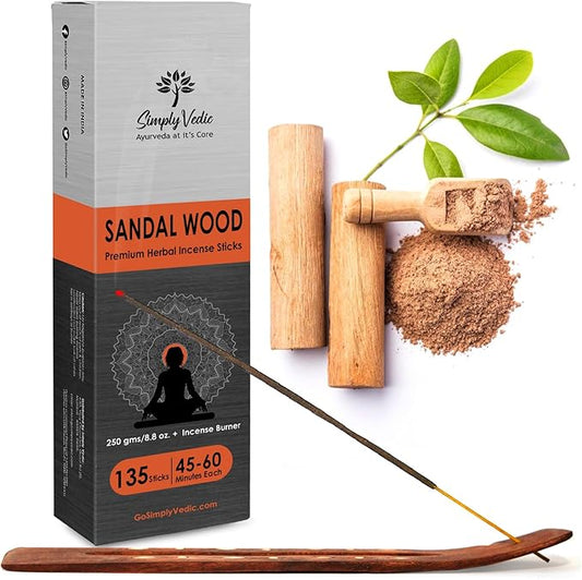 Sandalwood Incense Sticks 250g (Approx. 135 Handmade Sticks) with Free Holder | 45 Min Burn | Natural Charcoal-Free Agarbatti for Meditation, Yoga, Aromatherapy, Relaxation