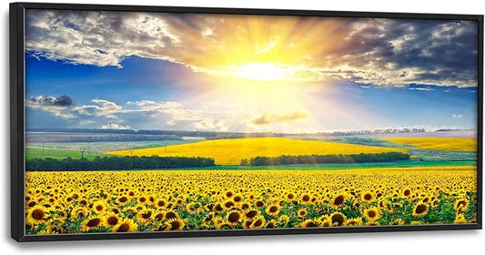 Glocmna Large Wall Art for Living Room Sunflower Field Canvas Wall Decor Nature Country Sunflower Sunrise Landscape Pictures Painting Print Framed Artwork Decorations Gifts for Bedroom Home Kitchen Office Hotel 30"x60"