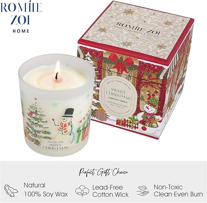 Christmas Scented Jar Candle - 6oz Soy Wax Candle - Sweet Christmas Infused with Sweet Pine Aroma - with Beautiful Keepsake Box Special for Christmas/Holiday Gifts