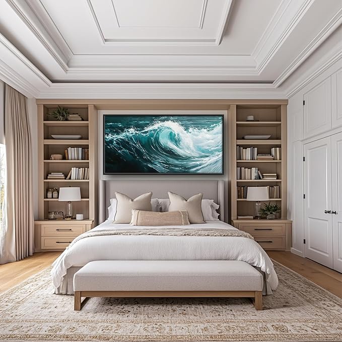 SweetFox Extra Large Ocean Wave Framed Wall Art for Living Room, Coastal Sea Beach Pictures Oversized Wall Decor Abstract Big Canvas Painting Print Artworks for Bathroom Master Bedroom 60L X 30W