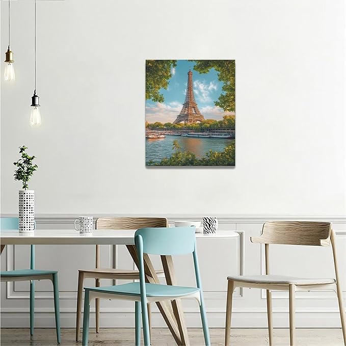 Eiffel Tower Wall Art Paris Eiffel Tower Wall Decor Cityscape Pictures Canvas Painting Framed Artwork Home Decorations for Bathroom Living Room Bedroom Office Kitchen 20"x24"