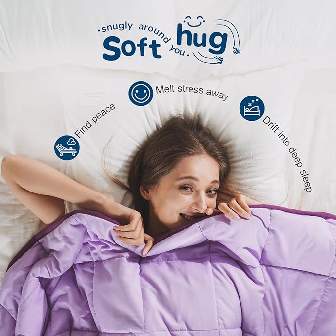 Lessymo Weighted Blanket for Adults - 15 lbs, 48"x72" Twin Size - Washable Heavy Blanket for Sleeping, Microfiber Big Blankets with Premium Glass Bead for All-Season, Soft Thick Blanket, Purple