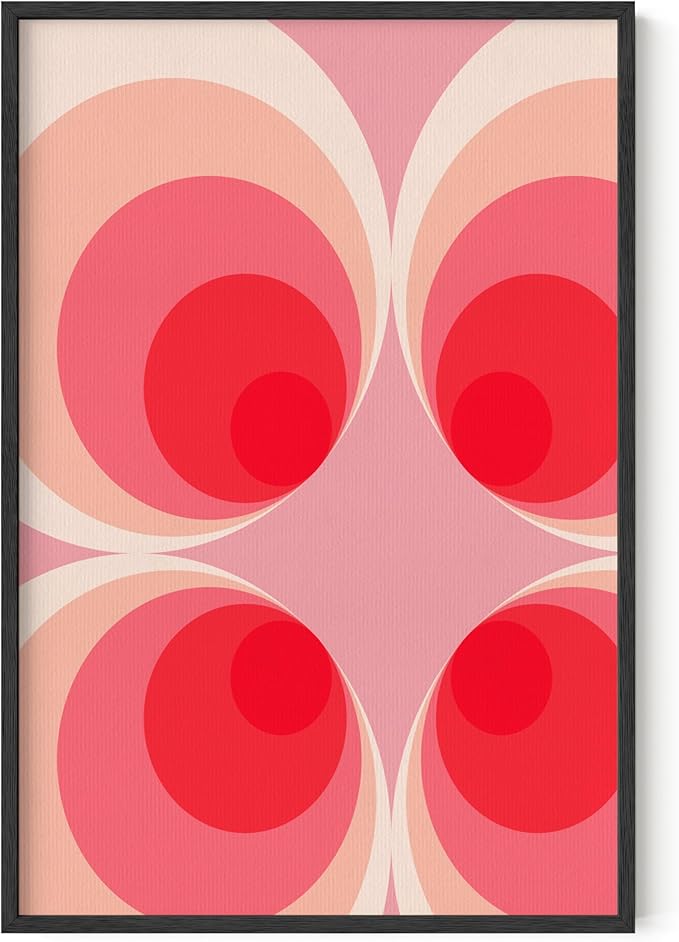 HAUS AND HUES Colorful Abstract Wall Art - Minimalist Retro Picture for Living Room Decor, Red and Pink Modern Wall Art Painting (Pink Mod, Unframed, 24x36)