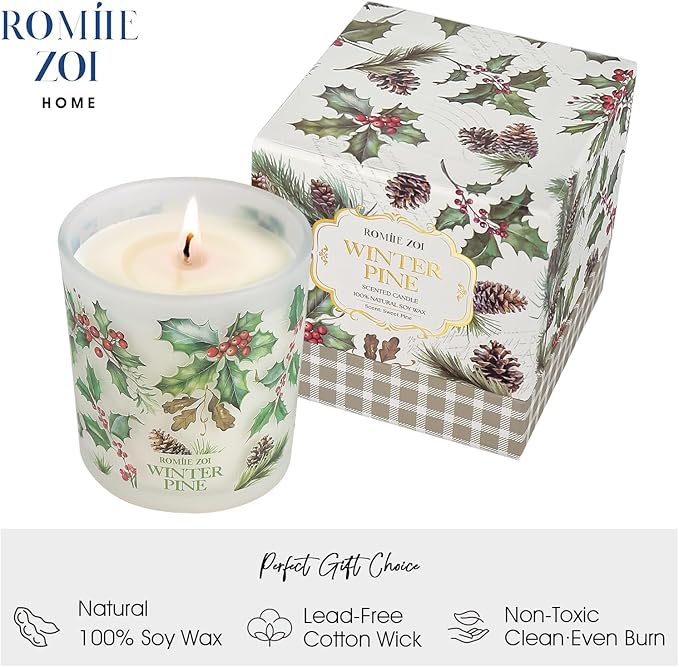 Christmas Scented Jar Candle - 6oz Soy Wax Candle - Winter Pine Infused with Sweet Pine Aroma - with Beautiful Keepsake Box Special for Christmas/Holiday Gifts