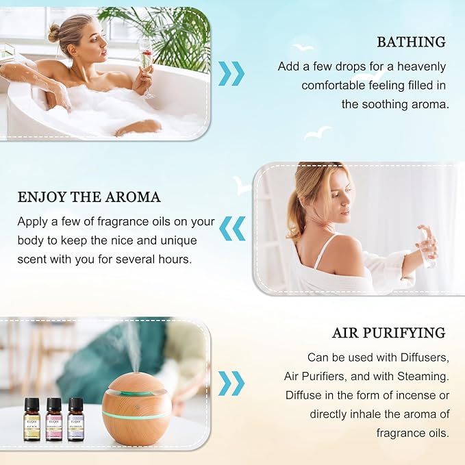 Summer Fragrance Oil Gift Set of 6，Holiday Island Essential Oils Set for Humidifier, Aromarathepy-Pineapple, Coconut, Sea Breeze, Bubble Gum, Bay Rum, Marshmallow(10ml)