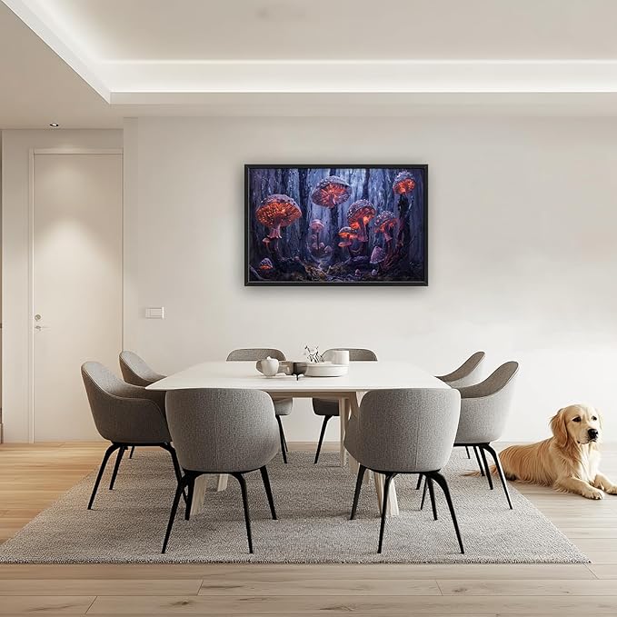 Large Mushroom Framed Wall Art for Living Room Forest Mushroom Canvas Wall Decor Rustic Pictures Print Painting Artwork Modern Home Decorations for Bedroom Office 36x24 inch