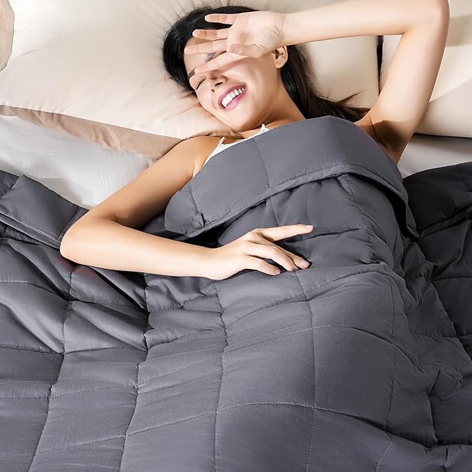 Sivio Weighted Blanket for Adults 100% Cotton, 80"x87" King Size 25 lbs, Large Cooling Summer Heavy Blanket for Sleep, Breathable Soft Blankets with Premium Glass Beads, Machine Washable, Dark Grey
