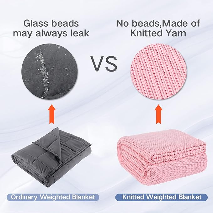 Guohaoi Knitted Weighted Blanket Kids (Pink 50"x60" 10lbs) No Beads Cooling Heavy Blanket, Home Decor Breathable Chunky Knit Throw Blanket for All-Season Use