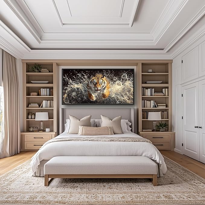 SweetFox Extra Large Tiger Framed Wall Art for Living Room, Tiger Pictures Oversized Wall Decor Abstract Big Canvas Painting Print Home Decor Artworks for Bathroom Master Bedroom Office 60L X 30W