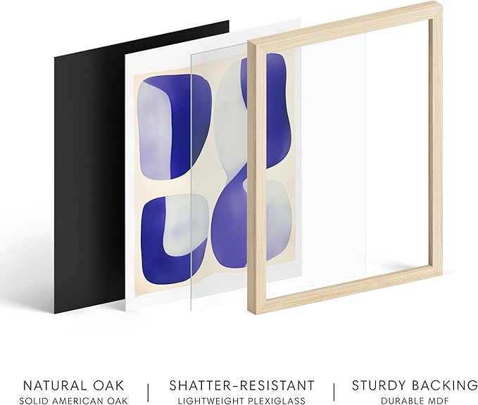 HAUS AND HUES Modern Abstract Wall Art - Blue and Green Living Room Art, Modern Artwork for Walls, Minimalist Picture for Living Room(Blue Tribal Shapes 2, Beige Frame, 24x36)