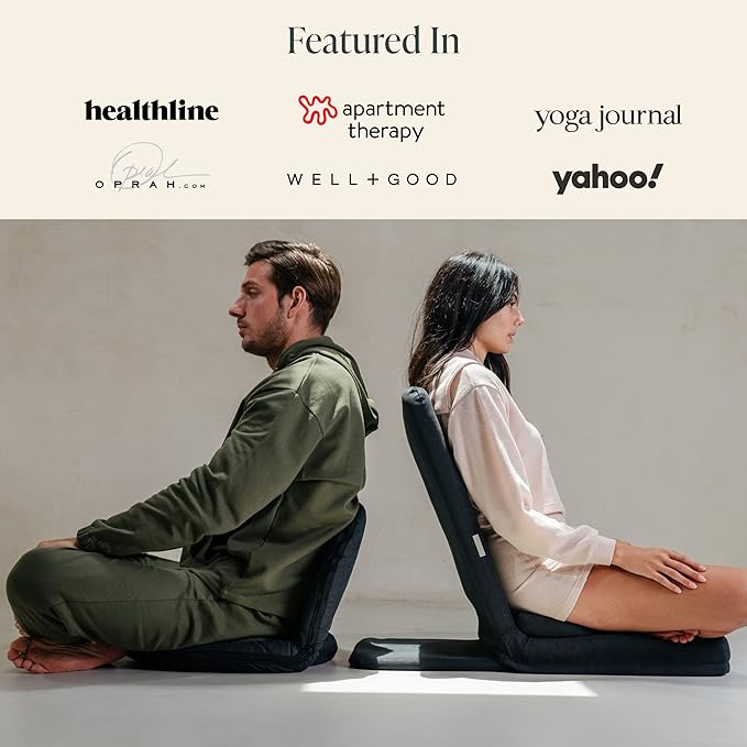 Mindful Modern Folding Pro Meditation Chair - Adjustable Meditation Seat with Back Support and Half Moon Buckwheat Meditation Cushion - Comfortable Mindfulness Living Room Floor Chair