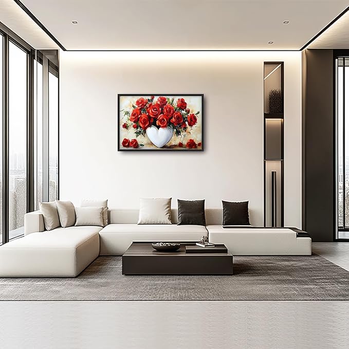 Kylora Rose Wall Art Red Flower Pictures Wall Decor Romantic Roses Prints Modern Artwork Red Roses Painting Home Office Decorations For Kitchen Bathroom Bedroom Dining Living Room 36"x24"