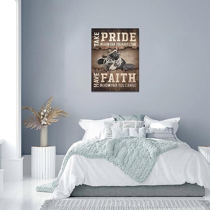 Fleruku Rustic Hockey Wall Art Sports Wall Decor Inspirational Quotes Brown Pictures Ice Hockey Sign Canvas Painting Artwork Home Decorations for Boy Man Teenager Fans Bedroom Living Room 12"x16"