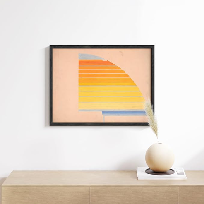 HAUS AND HUES Colorful Abstract Wall Art - Minimalist Retro Picture for Living Room Decor, Red and Pink Modern Wall Art Painting (Winold Reiss, Black Frame, 12x16)