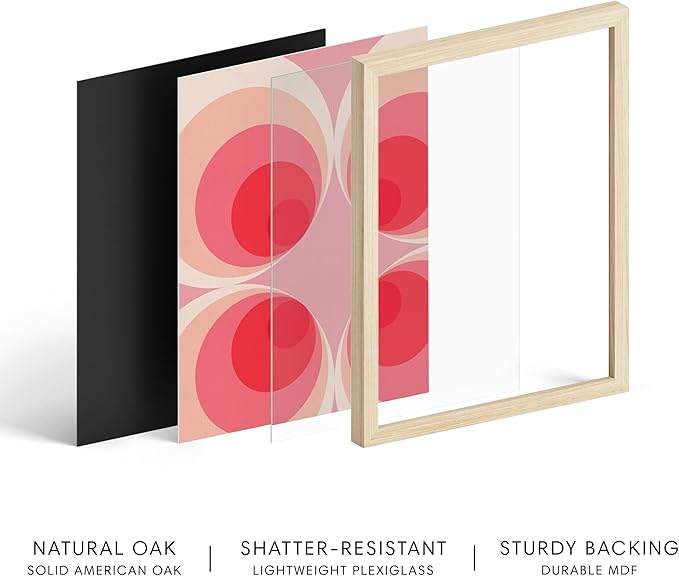 HAUS AND HUES Colorful Abstract Wall Art - Minimalist Retro Picture for Living Room Decor, Red and Pink Modern Wall Art Painting (Pink Mod, Beige Frame, 12x16)
