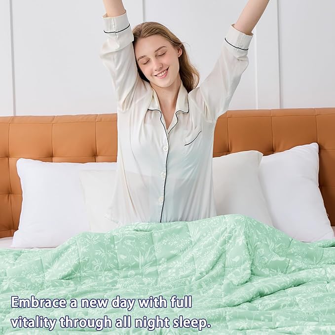 yescool Weighted Blanket for Adults (15 lbs, 60" x 80", Cerulean) Cooling Heavy Blanket for Sleeping Perfect for 140-160 lbs, Queen Size Breathable Blanket with Premium Glass Bead, Machine Washable