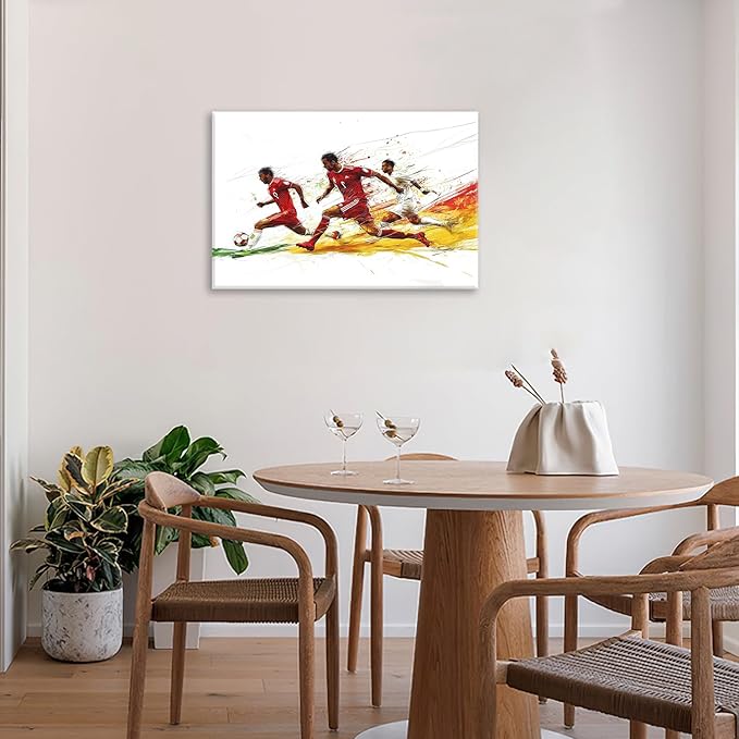 Olivine Soccer Wall Art, Sports Pictures Wall Decor, Graffit Game Painting, Football Player Canvas Prints, Framed Artwork for Bathroom Bedroom Living Room Office Home Decoration 24"x16"