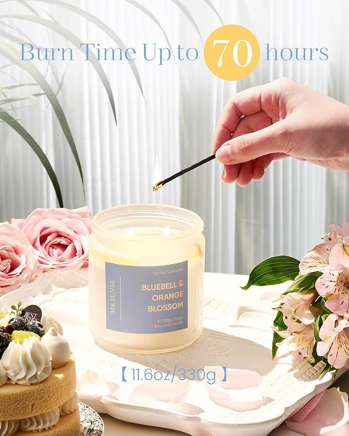 M&SENSE Bluebell Orange Blossom Scented Candle - 11.6oz Natural Soy Wax 70-Hour Burn Time Long Lasting Non Toxic 2 Wick Candle for Spring & Home Decor Slow-Burning Aromatherapy Gifts