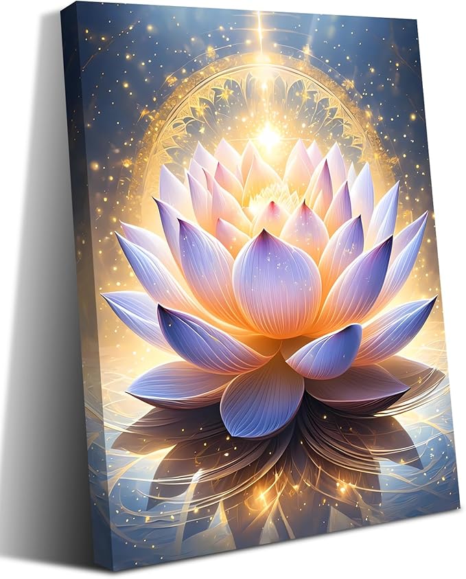 Canvas Prints Art Lotus Floral Pictures Wall Art for Zen Office Decor,Spiritual Lotus Flower Wall Decor Meditation Poster Modern Artwork Painting Framed Ready to Hang(12x16inch)