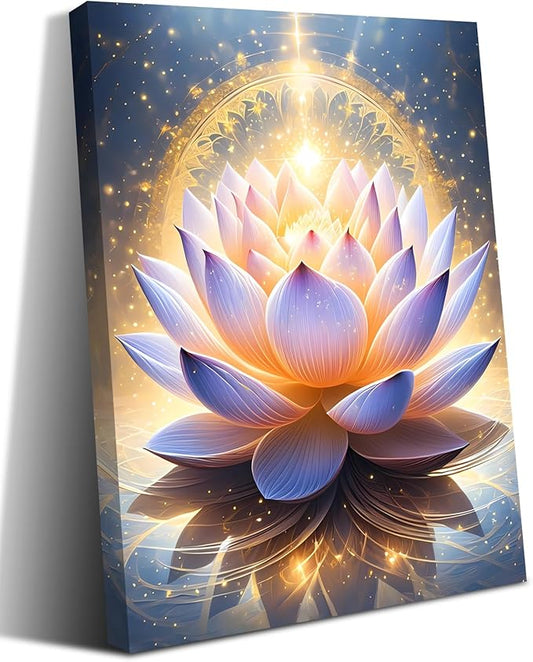 Canvas Prints Art Lotus Floral Pictures Wall Art for Zen Office Decor,Spiritual Lotus Flower Wall Decor Meditation Poster Modern Artwork Painting Framed Ready to Hang(12x16inch)