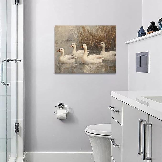 Farmhouse Duck Wall Art Country Kitchen Wall Decor Rustic Wild Duck Pictures Canvas Painting Framed Artwork Home Decorations for Bathroom Living Room Bedroom Office 16"x12"