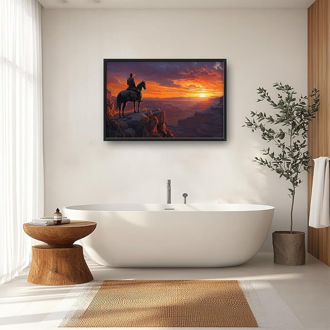 Framed Large Wall Art for Living Room, Western Cowboy Canvas Wall Decor, Large Natural Landscape Picture Framed Painting, Modern Artwork for Bedroom Office 36L'' × 24W''