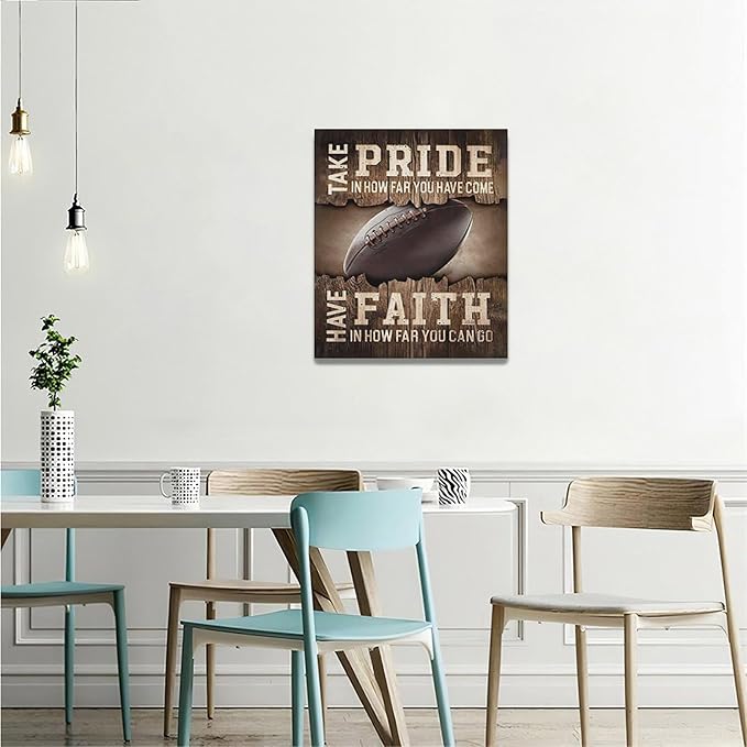 Fleruku Rustic Football Wall Art Sports Wall Decor Inspirational Quotes Brown Pictures Football Sign Canvas Painting Artwork Home Decorations for Boy Man Teenager Fans Bedroom Living Room 20"x24"
