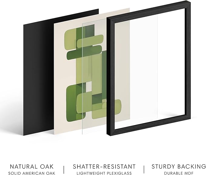 HAUS AND HUES Modern Abstract Wall Art - Blue and Green Living Room Art, Modern Artwork for Walls, Minimalist Picture for Living Room(Green Geometric, Black Frame, 16x20)