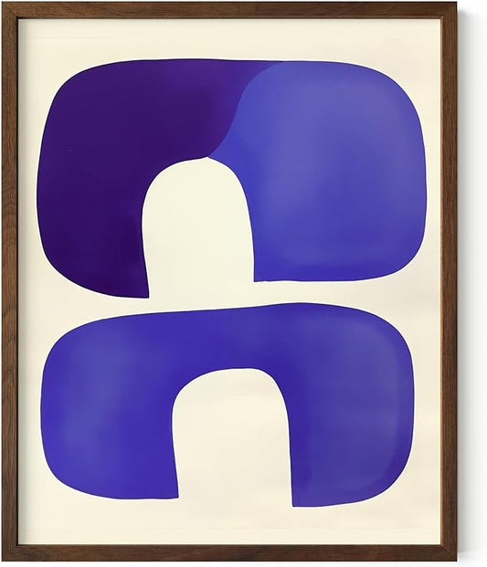 HAUS AND HUES Modern Abstract Wall Art - Blue and Green Living Room Art, Modern Artwork for Walls, Minimalist Picture for Living Room(Blue Tribal Shapes, Walnut Frame, 16x20)