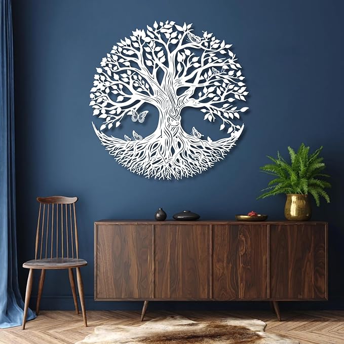 Yemwot Metal Tree of Life Wall Decor, Circle of Life Metal Trees Wall Art, Branch Art, Spiritual Decor, Modern Sculpture Decoration, Living Room Bedroom Decoration (Sliver-Tree 4, 35"x 35"| 90x90cm)