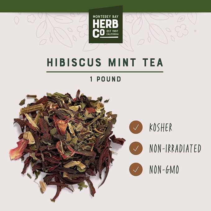 Monterey Bay Herb Co. Citrus Mint Tea with Hibiscus, Soothing and Relaxing Herbal Blend (1 LB)