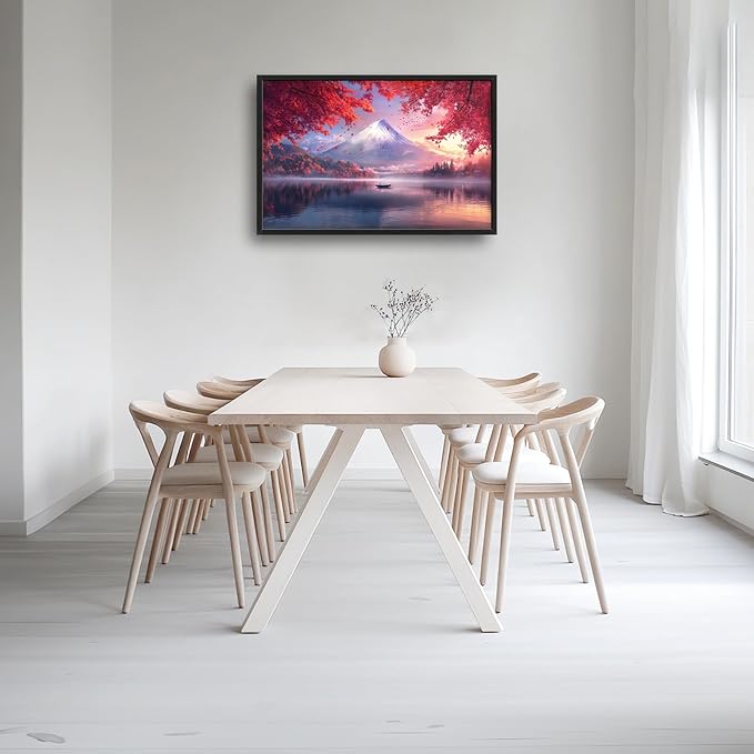 Japanese Mountain Lake Large Wall Art Pink Japan Pictures Wall Decor Nature Landscape Big Canvas Painting Prints Framed Artwork Home Decorations Above Bed for Bedroom Living Room Dining Room 36"x24"