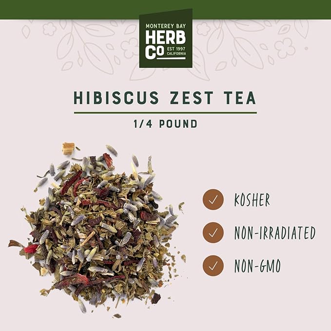 Monterey Bay Herb Co. Hibiscus Zest Tea – 1/4 lb Loose Leaf | Citrus & Floral Blend with Hibiscus, Lavender, Cloves & Licorice | Caffeine-Free Herbal Tea