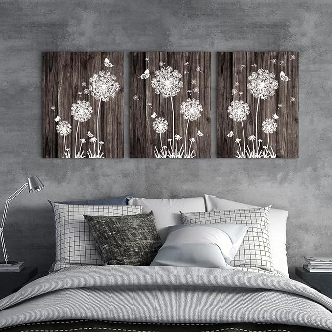 DZRWUBHS Canvas Wall Art For Living Room Wall Decorations For Bedroom Office Wall Decor Modern Abstract Wood grain dandelion Wall Paintings Hang Pictures Artwork Room Art Prints Kitchen Home Decor