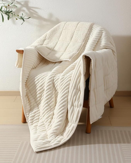 CYK Weighted Blanket 15 lbs for Adults Queen Size 60"x80" - Dual-Sided Fleece & Sherpa Blanket - Heavy Plush Flannel Winter Warm Blanket for Bed and Couch