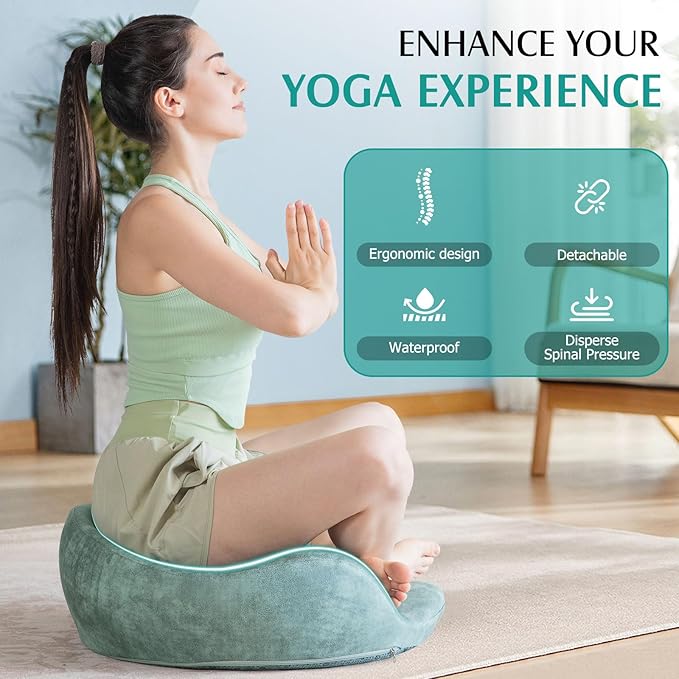 Meditation Cushion - Meditation Floor Pillow with Washable Cover for Adults Sitting, Reading, Yoga - Memory Foam Material, Ergonomic Design, 23.6 Inch